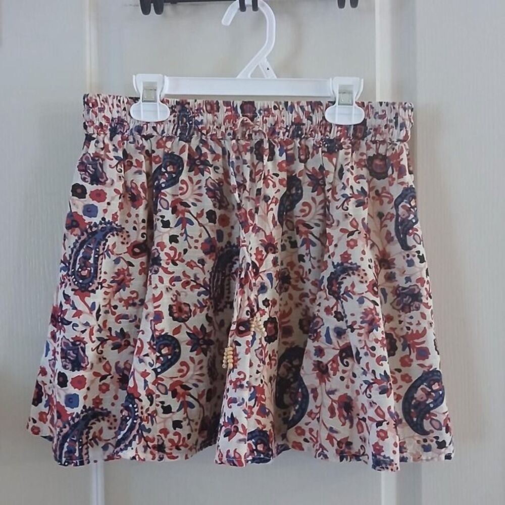 Zara 100% Cotton Cream Pink Purple Paisley Boho Mini Skirt S Festival Feminine